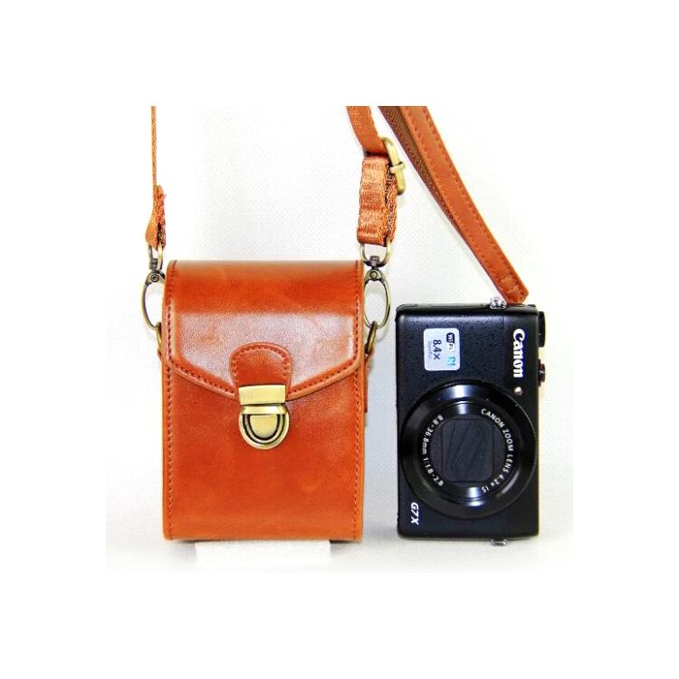 PU Leather Camera Shoulder Bag Waterproof Shoulder Camera Bag for Hiking Camping Cycling - Brown-8