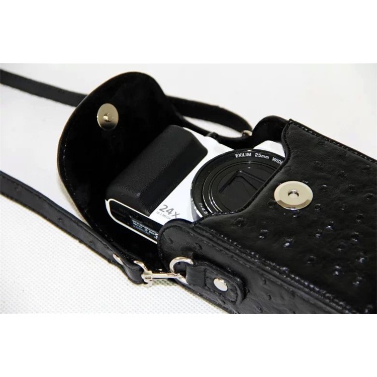 Ostrich Texture Vertical Flip Leather Case Single Shoulder Bag for Casio ZR1000/ZR1200/ZR1500/ZR3500 - Black-4