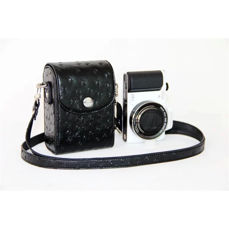 Ostrich Texture Vertical Flip Leather Case Single Shoulder Bag for Casio ZR1000/ZR1200/ZR1500/ZR3500 - Black-8
