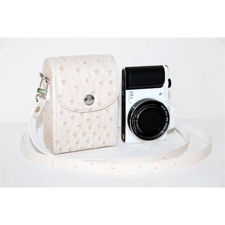 Ostrich Texture Vertical Flip Leather Protective Case Holder Bag for Casio ZR1000/ZR1200/ZR1500/ZR3500 - White-3