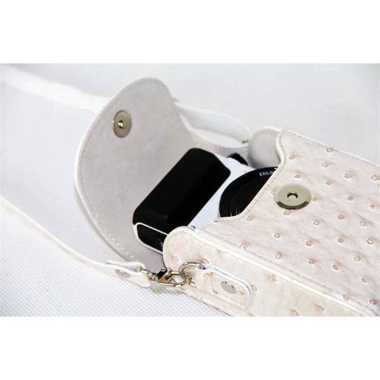 Ostrich Texture Vertical Flip Leather Protective Case Holder Bag for Casio ZR1000/ZR1200/ZR1500/ZR3500 - White-7