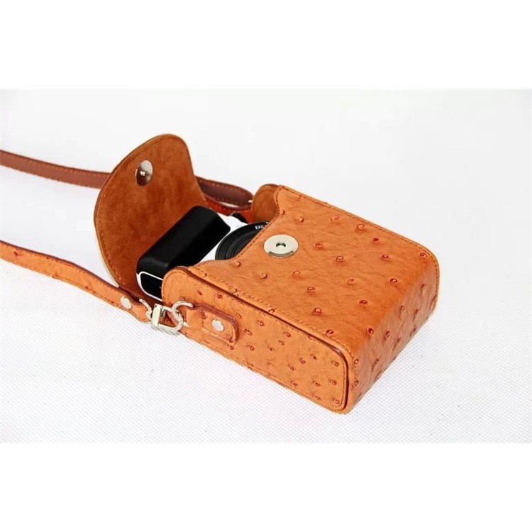 Ostrich Texture Vertical Flip Leather Single Shoulder Bag Pouch for Casio ZR1000/ZR1200/ZR1500/ZR3500 - Brown-2