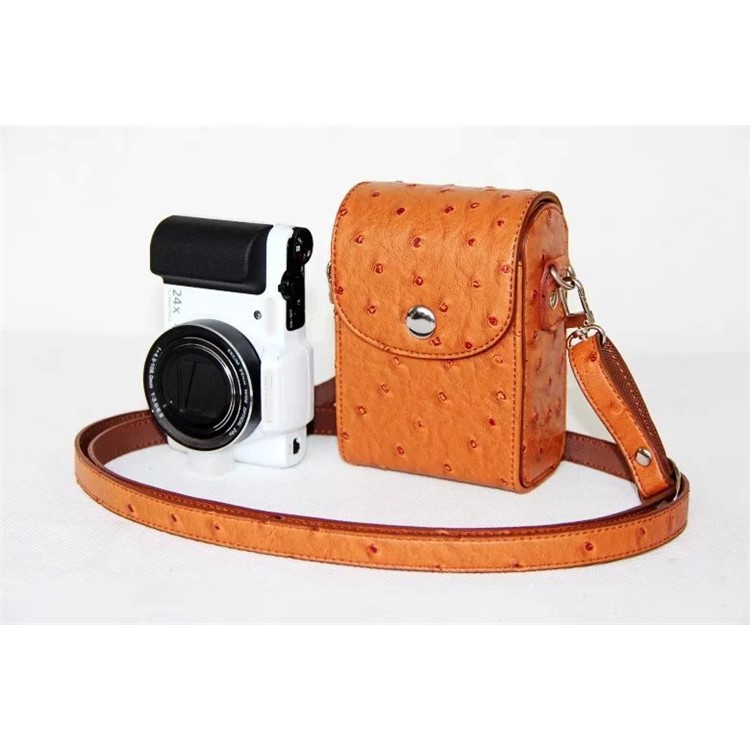 Ostrich Texture Vertical Flip Leather Single Shoulder Bag Pouch for Casio ZR1000/ZR1200/ZR1500/ZR3500 - Brown-4
