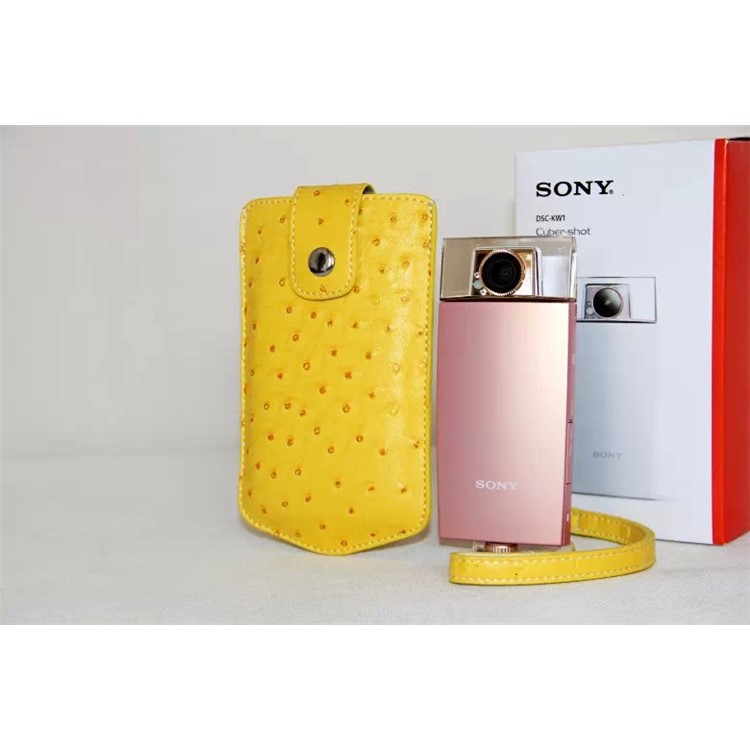 Ostrich Texture Vertical Leather Protective Pouch Bag for Casio TR500 Sony KW1 - Yellow-2