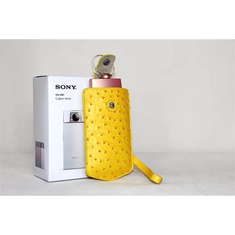 Ostrich Texture Vertical Leather Protective Pouch Bag for Casio TR500 Sony KW1 - Yellow-3
