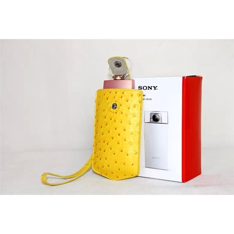 Ostrich Texture Vertical Leather Protective Pouch Bag for Casio TR500 Sony KW1 - Yellow-4