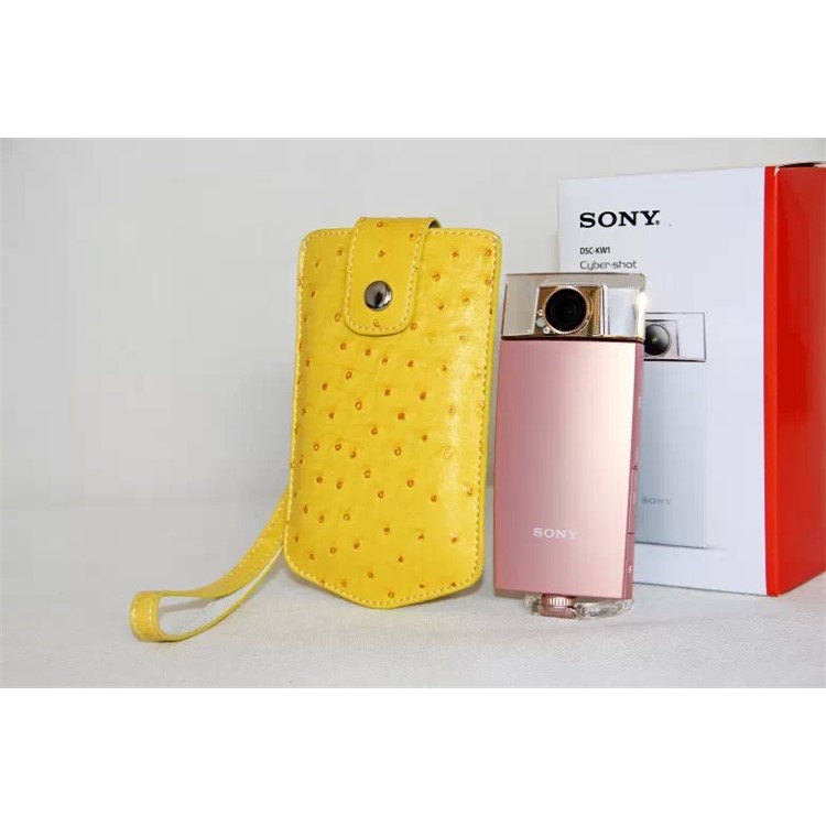 Ostrich Texture Vertical Leather Protective Pouch Bag for Casio TR500 Sony KW1 - Yellow-6