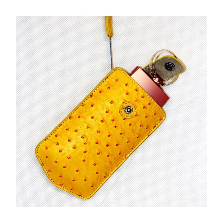 Ostrich Texture Vertical Leather Protective Pouch Bag for Casio TR500 Sony KW1 - Yellow-7