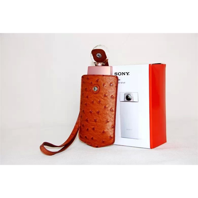 Ostrich Texture Vertical Leather Protection Pouch Bag for Casio TR500 Sony KW1 - Brown-2