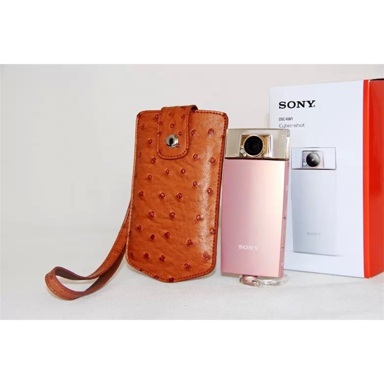 Ostrich Texture Vertical Leather Protection Pouch Bag for Casio TR500 Sony KW1 - Brown-4