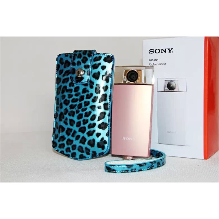 Vertical Leopard Texture PU Leather Camera Bag for Sony KW1, Casio TR550/500/350/350s/600 - Blue-3