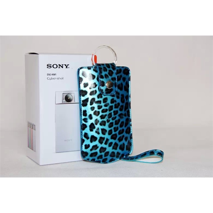 Vertical Leopard Texture PU Leather Camera Bag for Sony KW1, Casio TR550/500/350/350s/600 - Blue-4