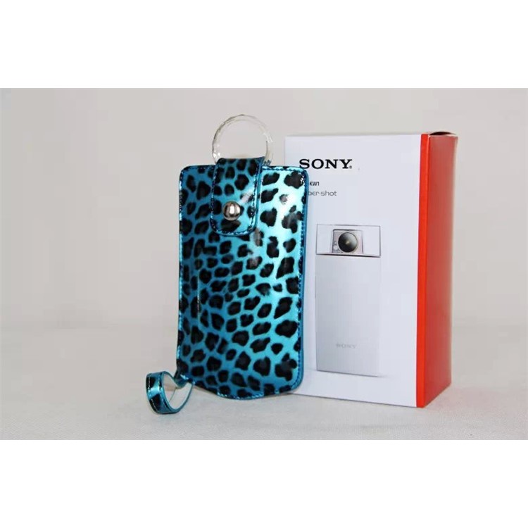 Vertical Leopard Texture PU Leather Camera Bag for Sony KW1, Casio TR550/500/350/350s/600 - Blue-5
