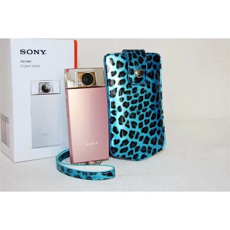 Vertical Leopard Texture PU Leather Camera Bag for Sony KW1, Casio TR550/500/350/350s/600 - Blue-6