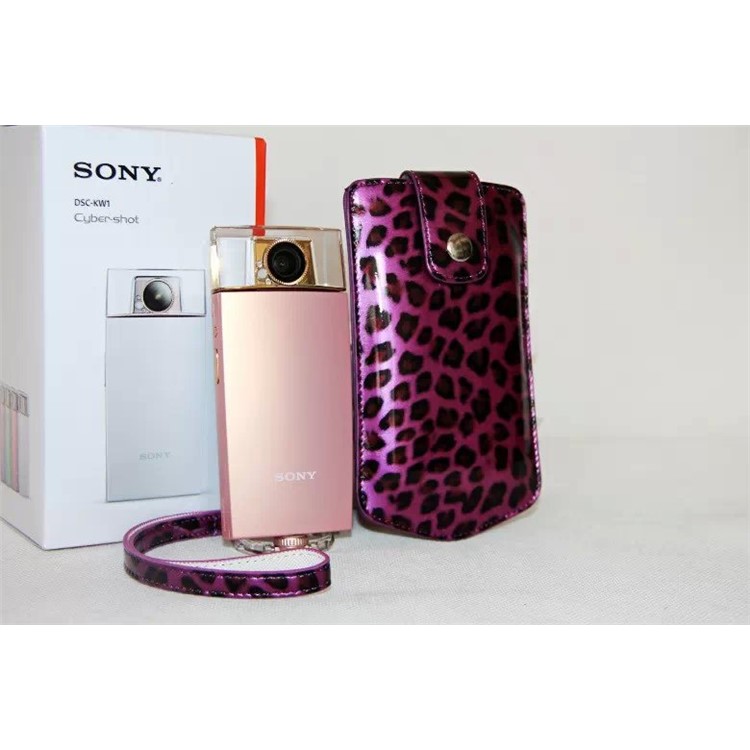 Leopard Texture PU Leather Camera Vertical Pouch for Sony KW1, Casio TR550/500/350/350s/600 - Purple-3