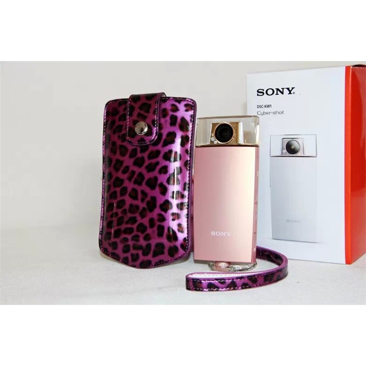 Leopard Texture PU Leather Camera Vertical Pouch for Sony KW1, Casio TR550/500/350/350s/600 - Purple-4