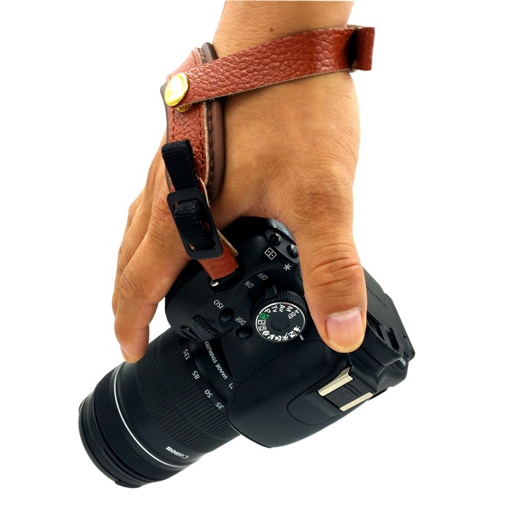 Genuine Leather Camera Hand Strap Lanyard for DSLR or SLR Camera - Brown-3