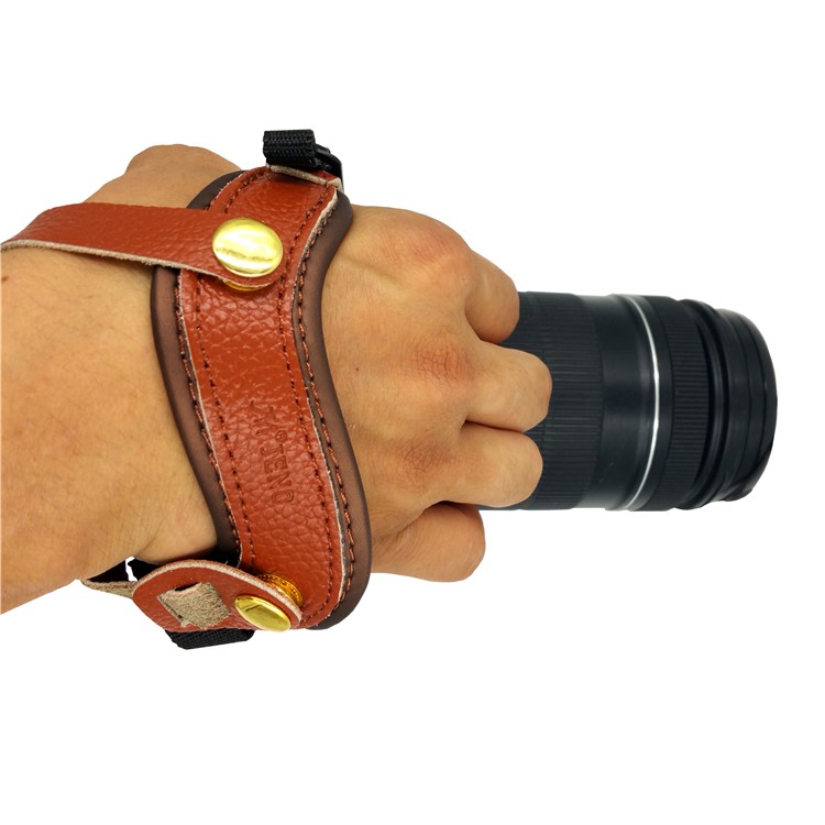 Genuine Leather Camera Hand Strap Lanyard for DSLR or SLR Camera - Brown-4
