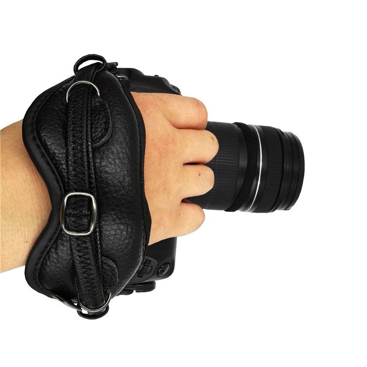 JM-KM-16N Genuine Leather Hand Strap Grip with Eye Shade for DSLR SLR Cameras - Black-3