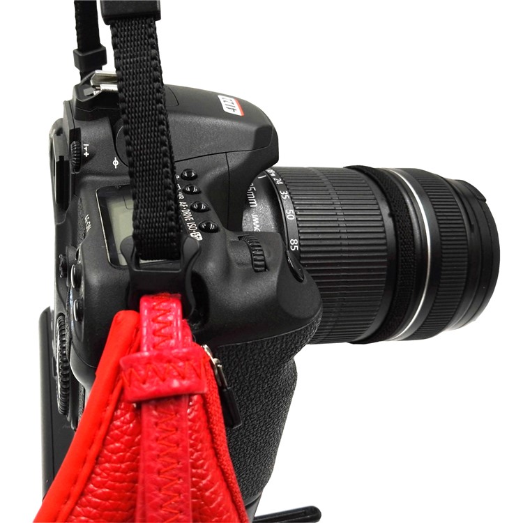 JM-KM-16N Genuine Leather Wrist Strap Grip with Eye Shade for DSLR SLR Cameras - Red-6
