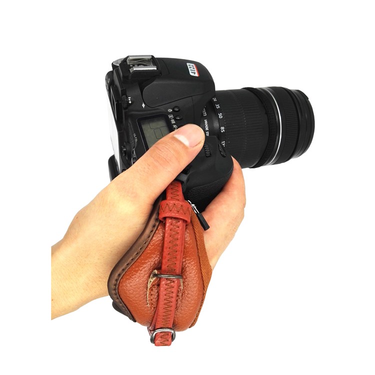 JM-KM-16N Genuine Leather Hand Grip Lanyard for DSLR SLR Cameras with Eye Shade - Brown-4