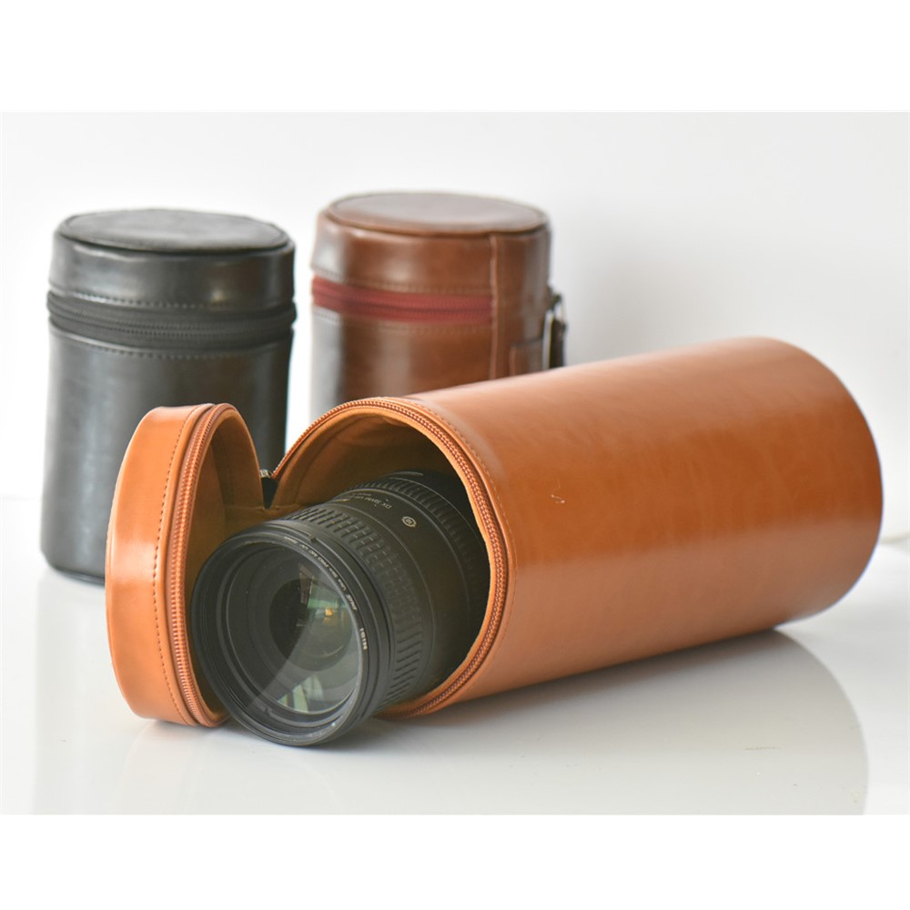 Camera Lens Bag Lens Pocket PU Leather Cover for Nikon Canon Sony Fujifilm etc - Size: L / Brown-11