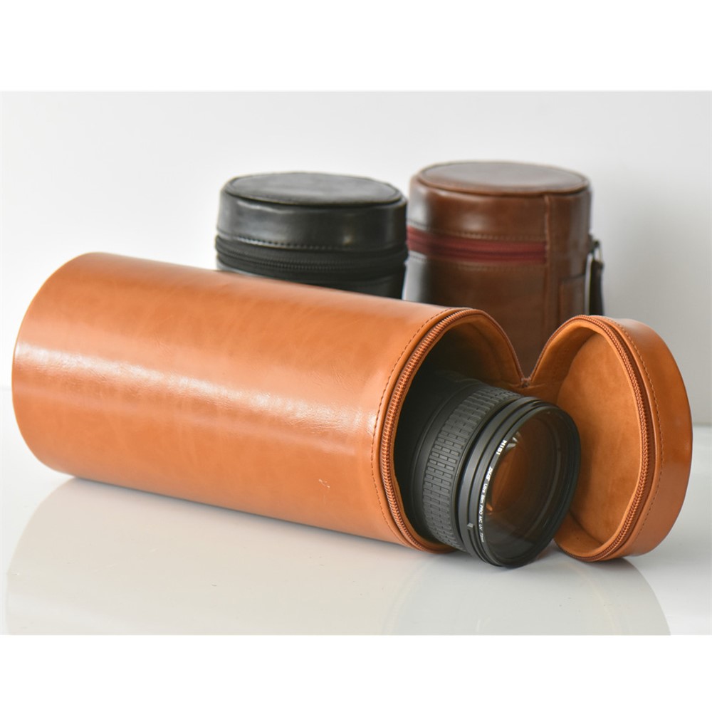 Camera Lens Bag Lens Pocket PU Leather Cover for Nikon Canon Sony Fujifilm etc - Size: L / Brown-12