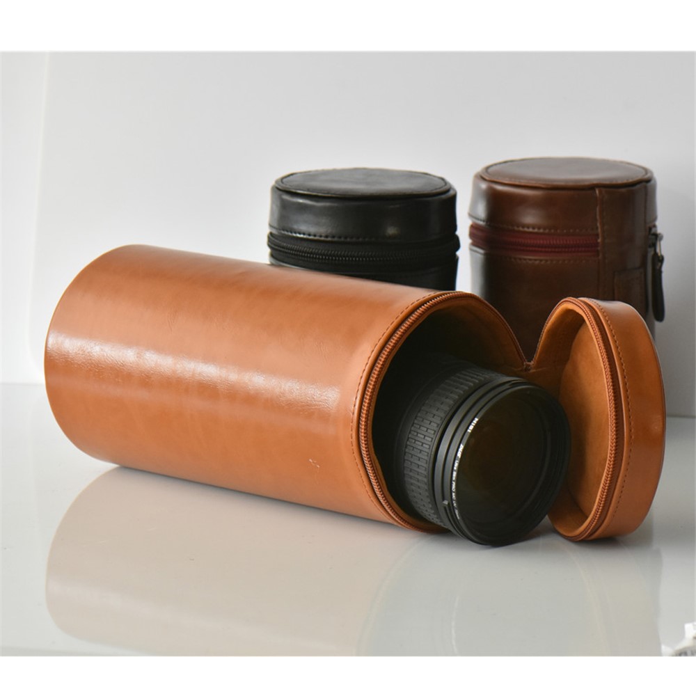 Camera Lens Bag Lens Pocket PU Leather Cover for Nikon Canon Sony Fujifilm etc - Size: L / Brown-13