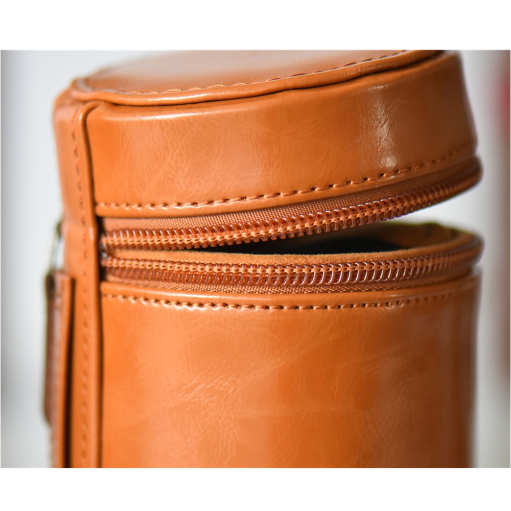 Camera Lens Bag Lens Pocket PU Leather Cover for Nikon Canon Sony Fujifilm etc - Size: L / Brown-14