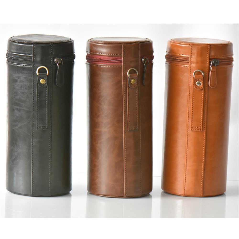 Camera Lens Bag Lens Pocket PU Leather Cover for Nikon Canon Sony Fujifilm etc - Size: L / Brown-16