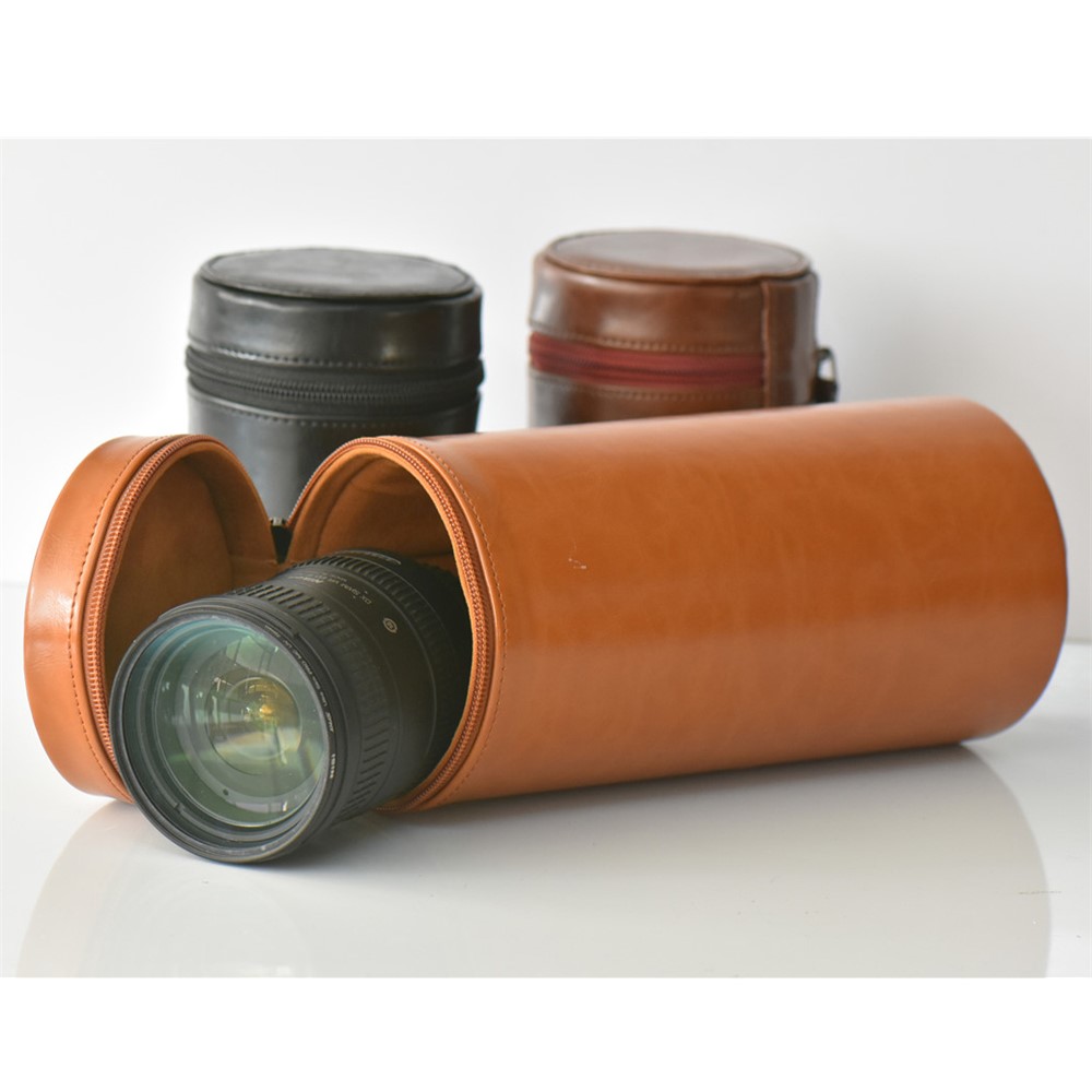 Camera Lens Bag Lens Pocket PU Leather Cover for Nikon Canon Sony Fujifilm etc - Size: L / Brown-7