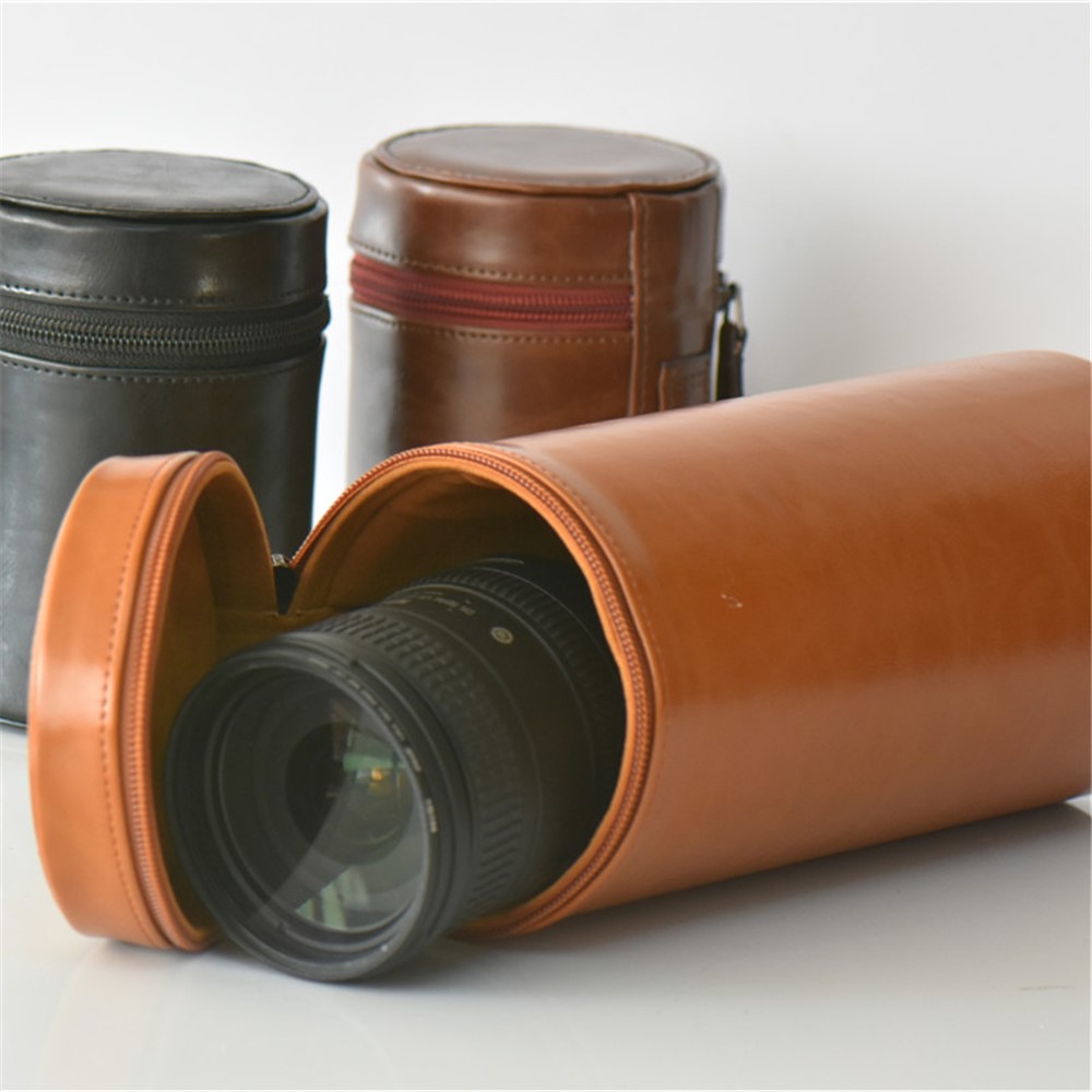 Camera Lens Bag Lens Pocket PU Leather Cover for Nikon Canon Sony Fujifilm etc - Size: L / Brown-9