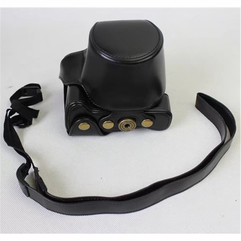 Detachable PU Leather Camera Case + Strap for Canon EOS M6 (15-45mm) - Black-1