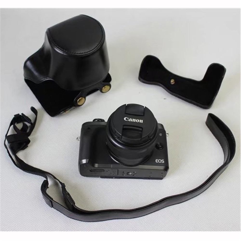 Custodia Per Fotocamera in Pelle PU Staccabile + Cinghia Per Canon EOS M6 (15-45mm) - Nero