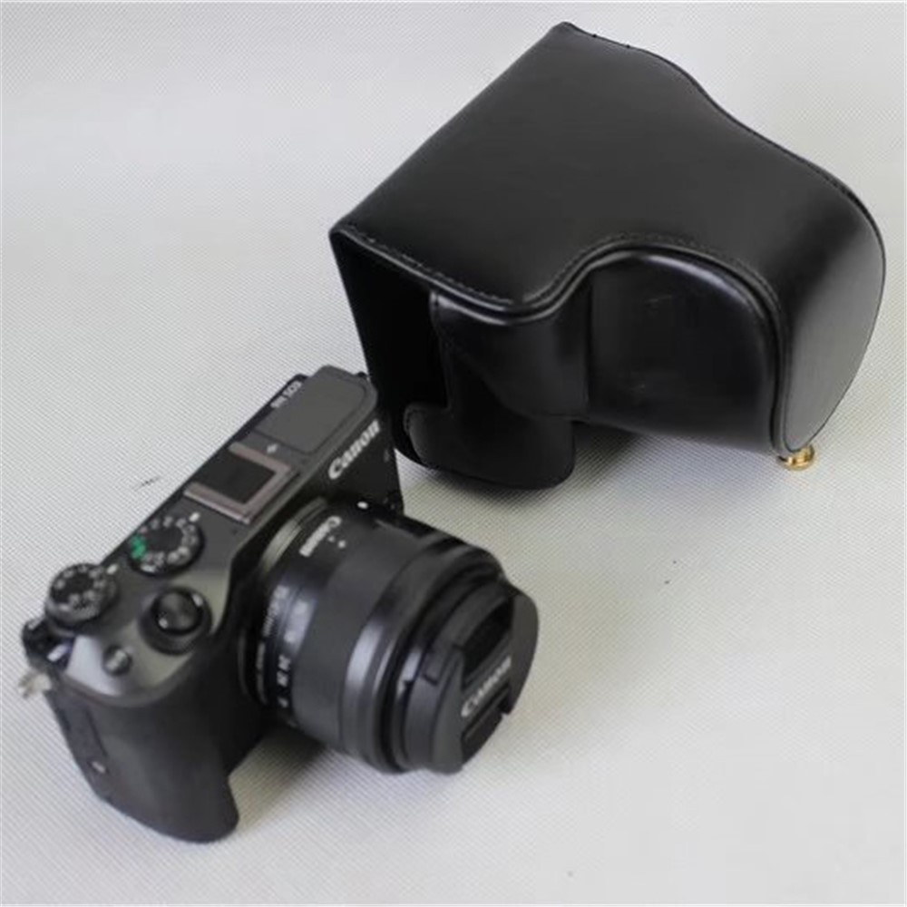 Detachable PU Leather Camera Case + Strap for Canon EOS M6 (15-45mm) - Black-9