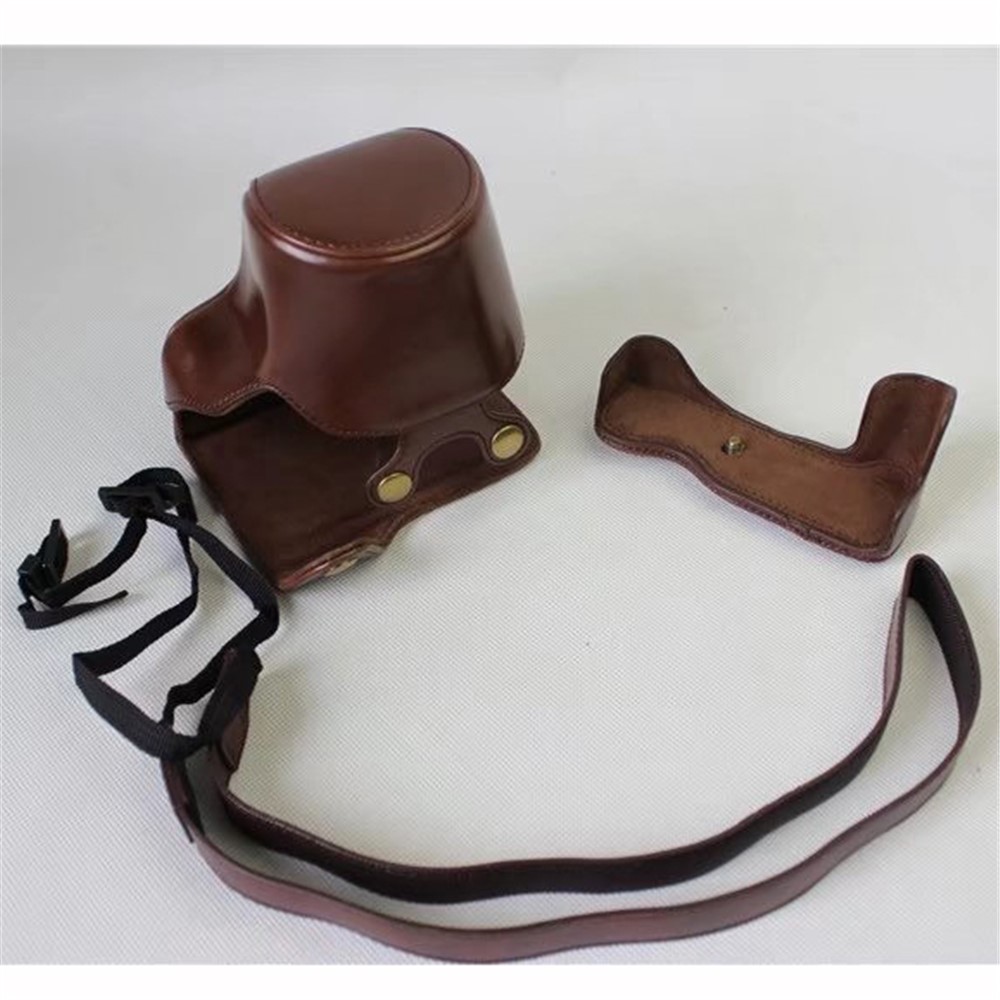 Detachable PU Leather Camera Shell + Strap for Canon EOS M6 (15-45mm) - Coffee-2
