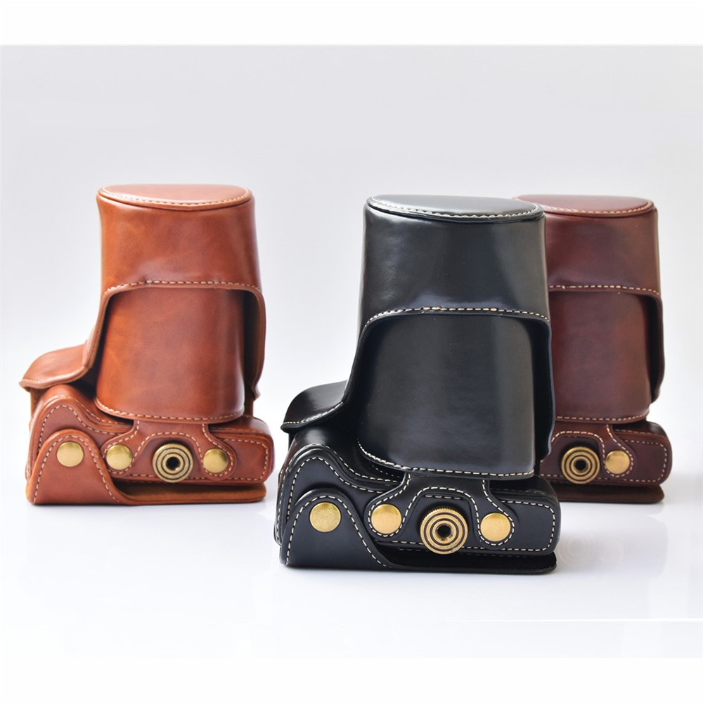 Detachable PU Leather Camera Case + Strap for Canon EOS M6 (18-55mm) - Black-7