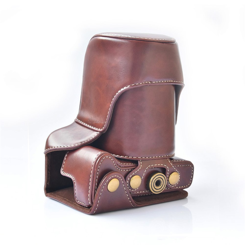 Detachable PU Leather Camera Shell + Strap for Canon EOS M6 (18-55mm) - Coffee-2