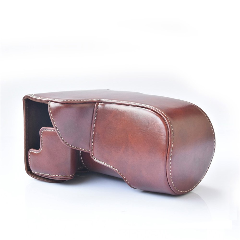 Detachable PU Leather Camera Shell + Strap for Canon EOS M6 (18-55mm) - Coffee-3