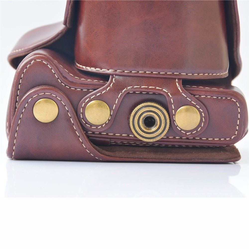 Detachable PU Leather Camera Shell + Strap for Canon EOS M6 (18-55mm) - Coffee-6