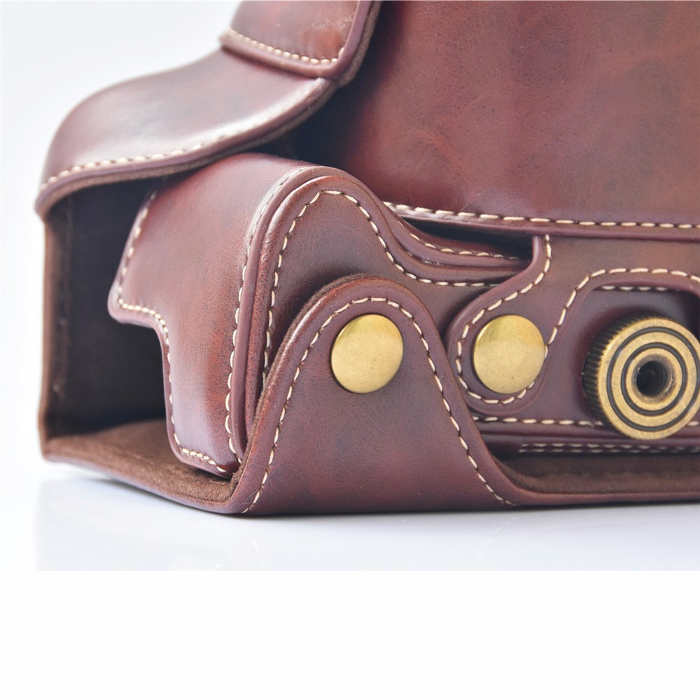 Detachable PU Leather Camera Shell + Strap for Canon EOS M6 (18-55mm) - Coffee-7