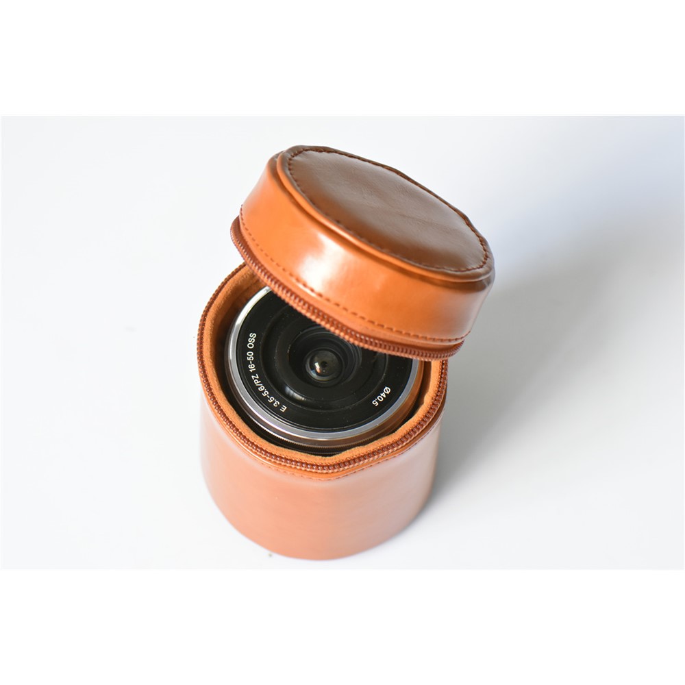 Camera Lens PU Leather Bag Cover for Nikon Canon Sony Fujifilm etc - Size: M / Brown-2