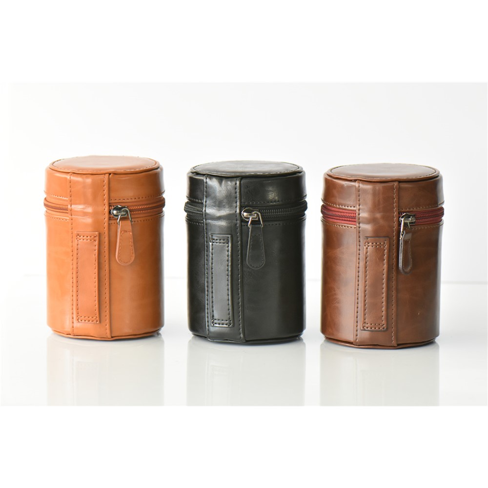 Camera Lens PU Leather Bag Protection Case for Nikon Canon Sony Fujifilm etc - Size: M / Coffee-3