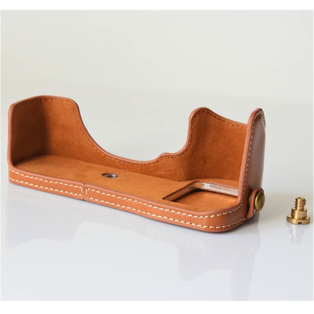 PU Leather Half Bottom Camera Protective Cover for Sony A73/A9 - Brown-1
