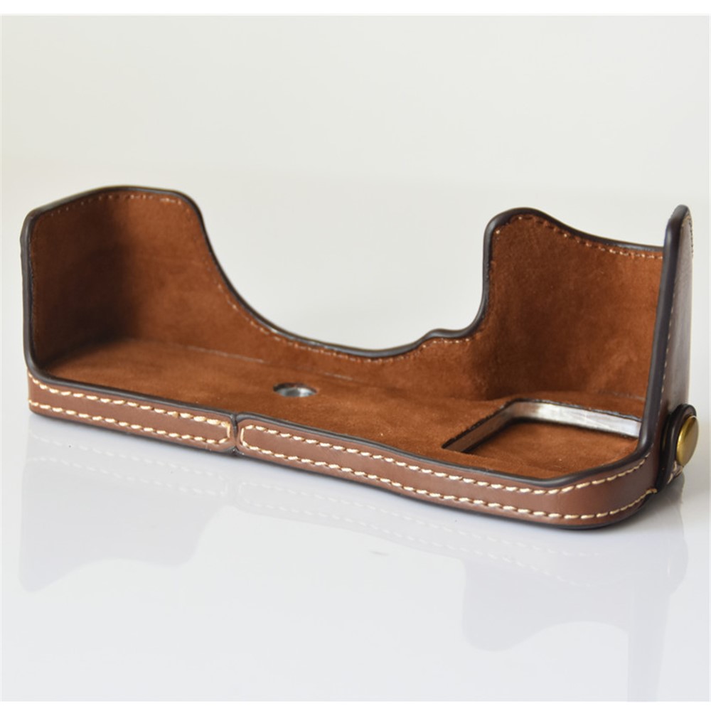 PU Leather Half Bottom Camera Protective Shell for Sony A73/A9 - Coffee-5
