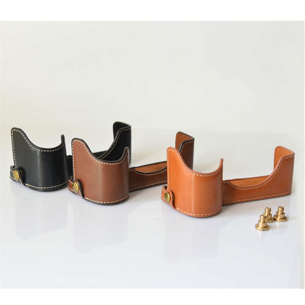 PU Leather Half Bottom Camera Protective Shell for Sony A73/A9 - Coffee-7