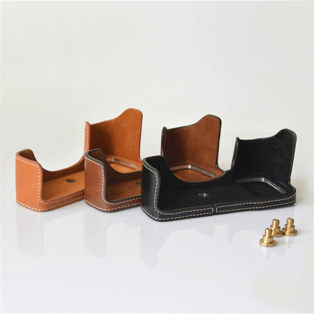 PU Leather Half Bottom Camera Protective Shell for Sony A73/A9 - Coffee-8