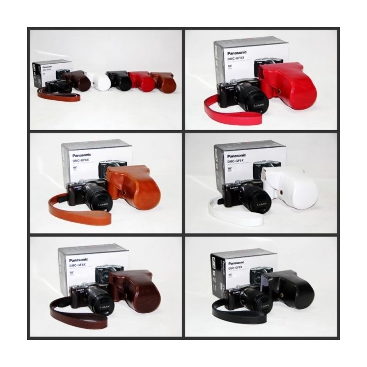 Detachable PU Leather Camera Bag Cover + Strap for Panasonic GF6 with 14-42mm Lens - Black-4