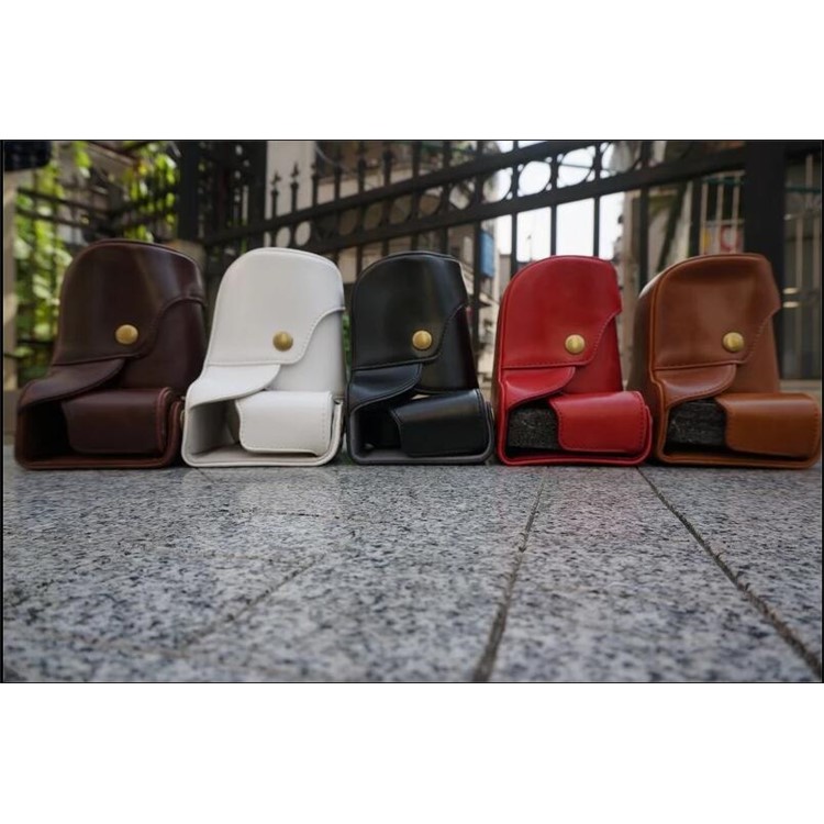 Detachable PU Leather Camera Case + Strap for Panasonic GF6 with 14-42mm Lens - Coffee-3