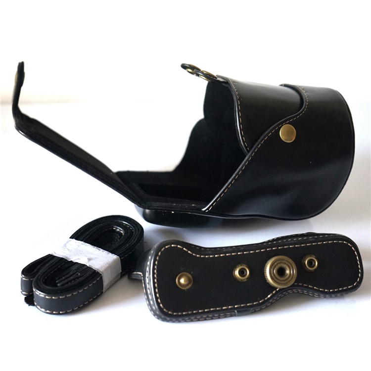 Detachable PU Leather Camera Case + Strap for Fuji Fujifilm X-T2 - Black-6